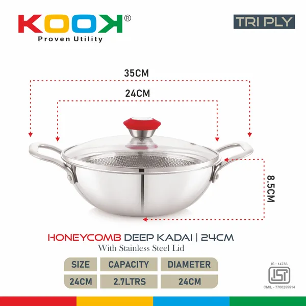 TRIPLYNONSTICK_(HONEY_COMB)_DEEP_KADAI_WITH_GLASS_LID