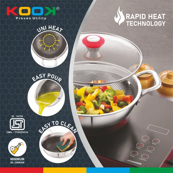 TRIPLYNONSTICK_(HONEY_COMB)_DEEP_KADAI_WITH_GLASS_LID
