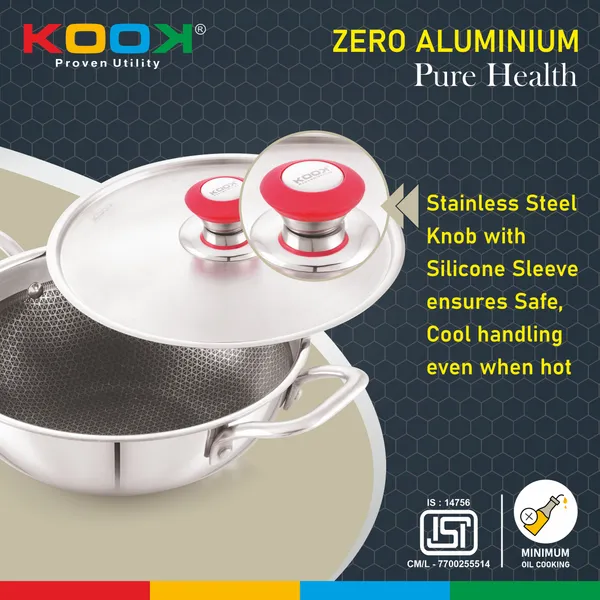 TRIPLYNONSTICK_(HONEY_COMB)_DEEP_KADAI_WITH_STAINLESS_STEEL_LID