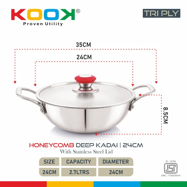 TRIPLYNONSTICK_(HONEY_COMB)_DEEP_KADAI_WITH_STAINLESS_STEEL_LID