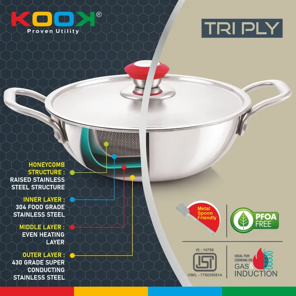TRIPLYNONSTICK_(HONEY_COMB)_DEEP_KADAI_WITH_STAINLESS_STEEL_LID