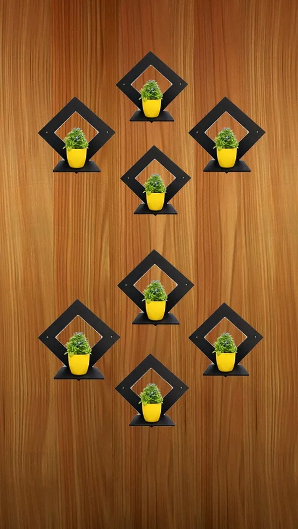Metal_Black_Diamond_Shape_Wall_Shelf_With_Yellow_Planter_Pots_Set_Of_8