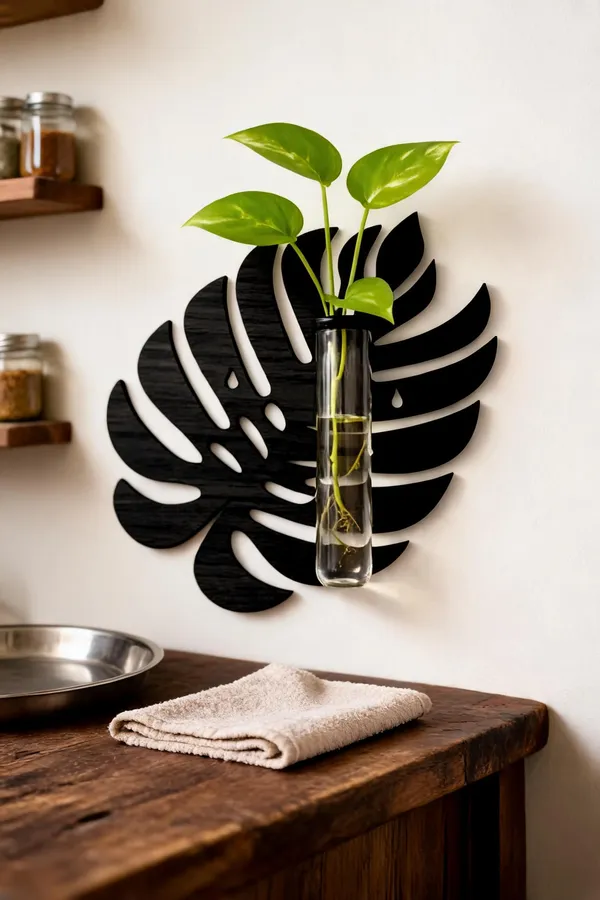 Wood_Black_Monstera_Leaf_Wall_Mounted_Glass_Vase_Planter