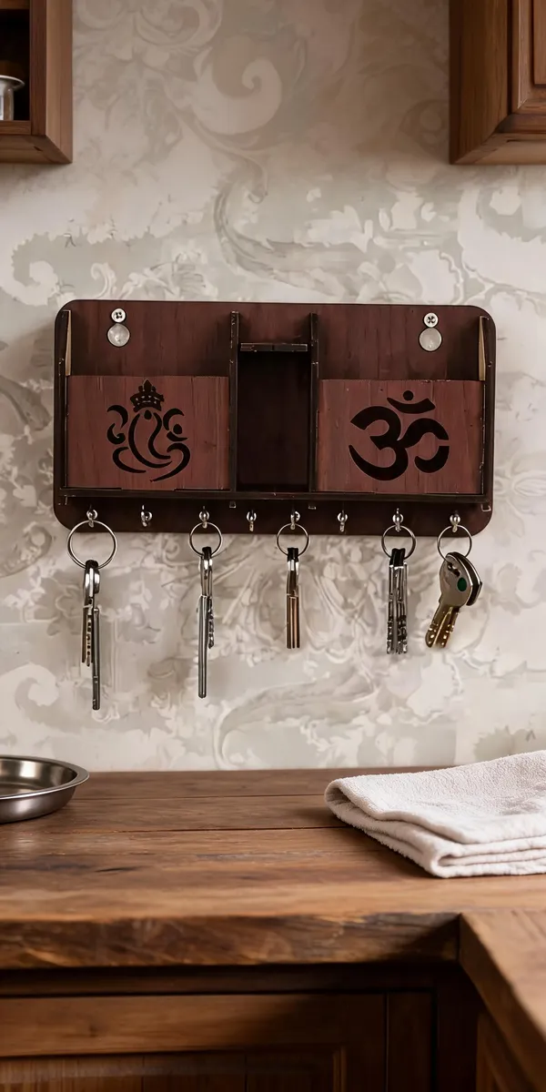 Wood_Brown_Ganesha_Om_Engraved_Wall_Mounted_Key_Holder_Mobile_Stand