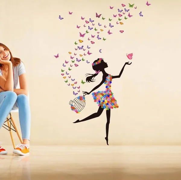 Dancing_Girl_with_Floral_Dress_&_Butterflies_Vinyl_Wall_Decal