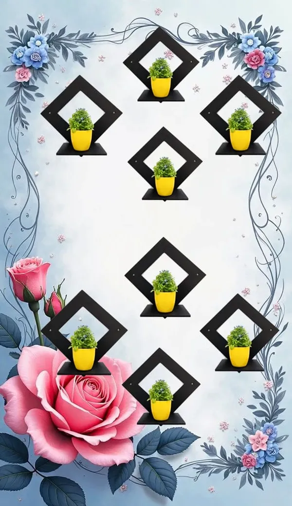 Metal_Geometric_Diamond_Wall_Shelf_With_Yellow_Planter_Pots