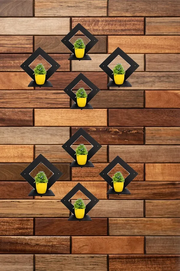 Metal_Geometric_Diamond_Wall_Shelf_With_Yellow_Planter_Pots