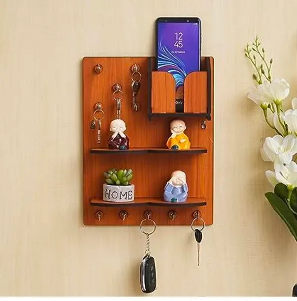 Wood_Rustic_Monk_Figurine_Wall_Mounted_Key_Holder_With_Mobile_Stand