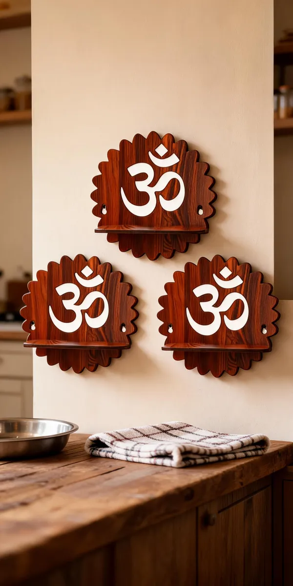 Wood_Traditional_Om_Symbol_Carved_Wall_Mounted_Pooja_Shelf_Set_Of_3