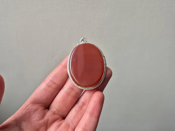 Maroon_Carnelian_German_Silver_Oval_Pendant_For_Men