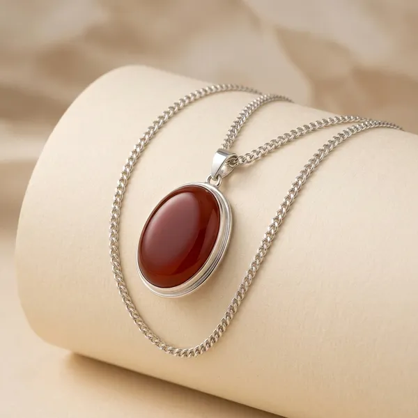 Maroon_Carnelian_German_Silver_Oval_Pendant_For_Men