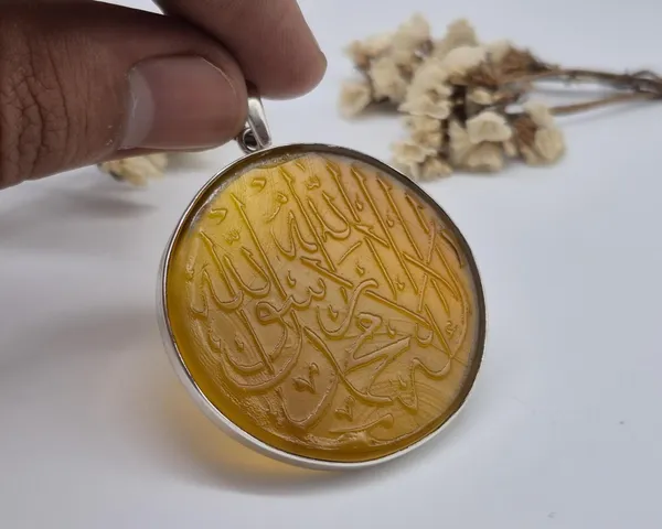 Yellow_Agate_Sterling_Silver_Kalima_Shahada_Round_Pendant_For_Men