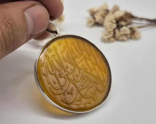 Yellow_Agate_Sterling_Silver_Kalima_Shahada_Round_Pendant_For_Men