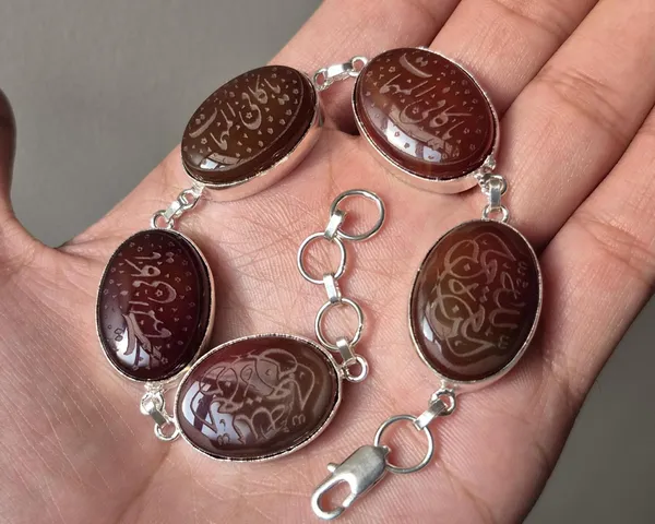 Maroon_Agate_Brass_Arabic_Calligraphy_Islamic_Bracelet_For_Unisex