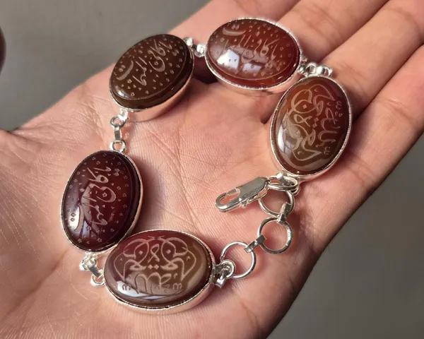 Maroon_Agate_Brass_Arabic_Calligraphy_Islamic_Bracelet_For_Unisex