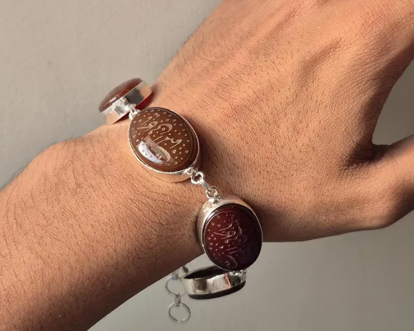 Maroon_Agate_Brass_Arabic_Calligraphy_Islamic_Bracelet_For_Unisex