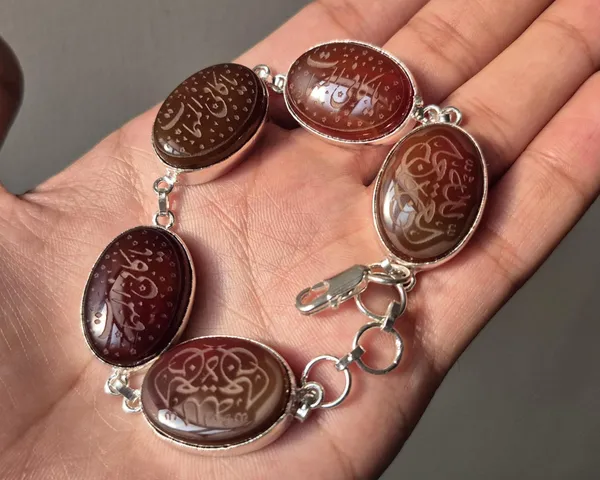 Maroon_Agate_Brass_Arabic_Calligraphy_Islamic_Bracelet_For_Unisex