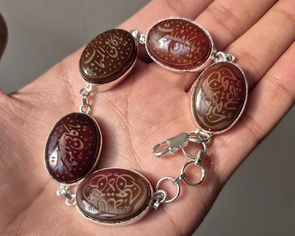 Maroon_Agate_Brass_Arabic_Calligraphy_Islamic_Bracelet_For_Unisex