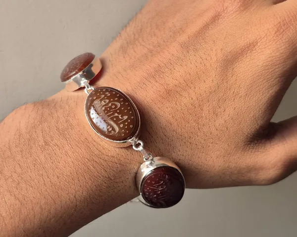 Maroon_Agate_Brass_Arabic_Calligraphy_Islamic_Bracelet_For_Unisex