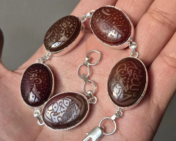 Maroon_Agate_Brass_Arabic_Calligraphy_Islamic_Bracelet_For_Unisex