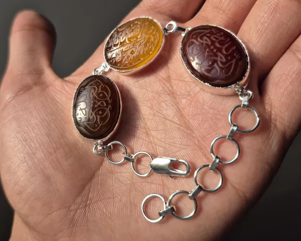 Maroon_Agate_Brass_Arabic_Calligraphy_Engraved_Bracelet_For_Unisex
