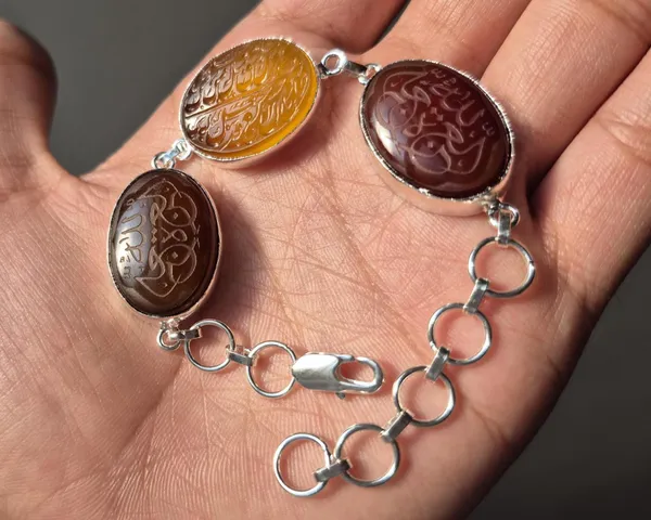 Maroon_Agate_Brass_Arabic_Calligraphy_Engraved_Bracelet_For_Unisex