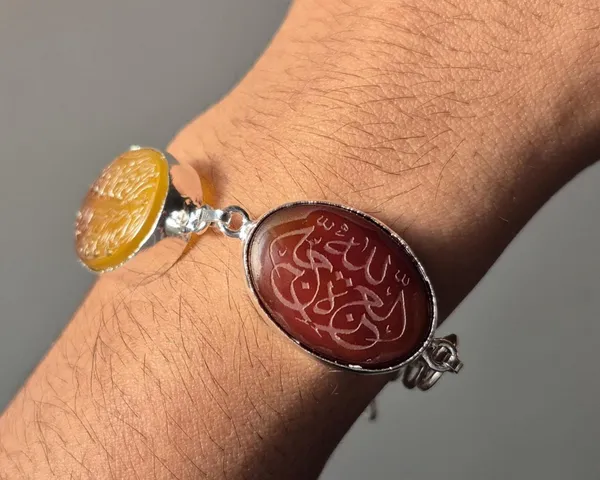 Maroon_Agate_Brass_Arabic_Calligraphy_Engraved_Bracelet_For_Unisex