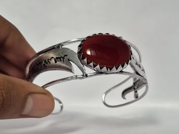 Maroon_Agate_Silver_Plated_Zulfiqar_Sword_Bangle_For_Unisex