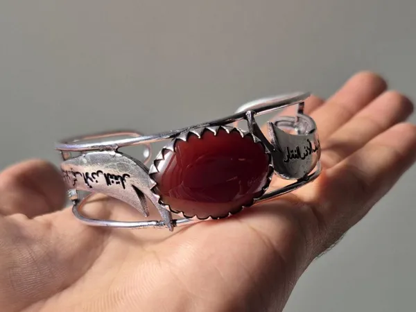 Maroon_Agate_Silver_Plated_Zulfiqar_Sword_Bangle_For_Unisex