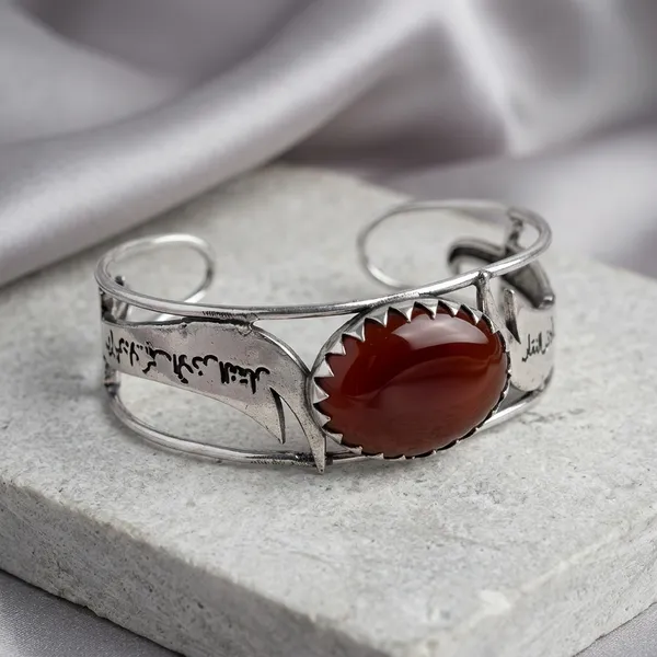 Maroon_Agate_Silver_Plated_Zulfiqar_Sword_Bangle_For_Unisex