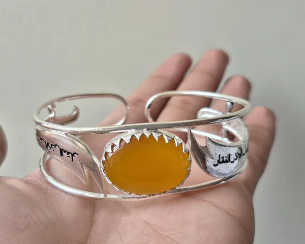 Yellow_Agate_Silver_Plated_Zulfiqar_Sword_Bangle_For_Unisex