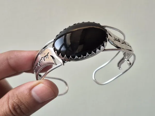 Black_Agate_Silver_Plated_Zulfiqar_Sword_Bangle_For_Unisex