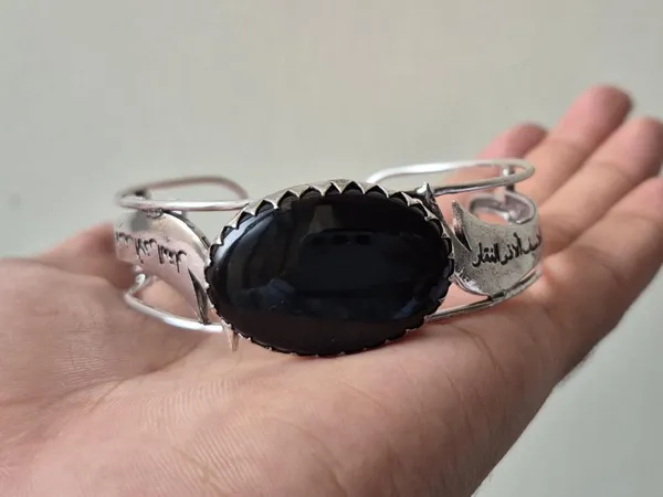 Black_Agate_Silver_Plated_Zulfiqar_Sword_Bangle_For_Unisex