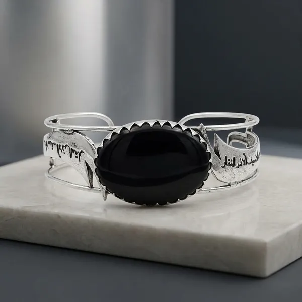 Black_Agate_Silver_Plated_Zulfiqar_Sword_Bangle_For_Unisex
