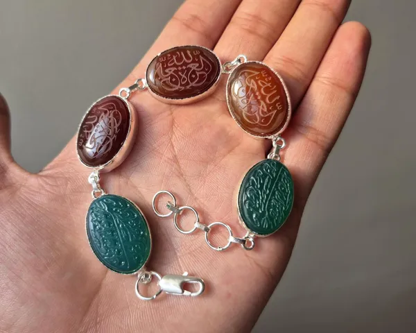 Multicolour_Agate_Silver-Plated_Islamic_Calligraphy_Bracelet_For_Unisex