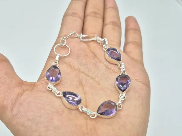 Purple_Amethyst_Stone_Teardrop_Bracelet_For_Unisex