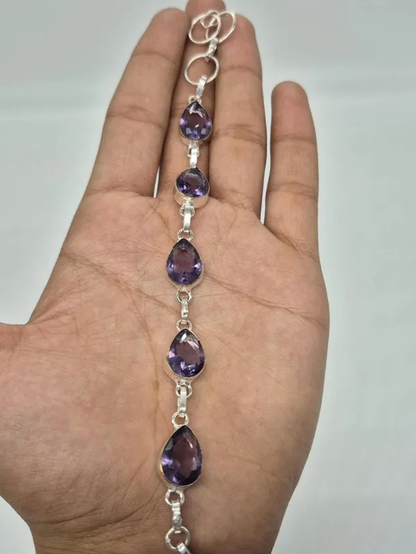 Purple_Amethyst_Stone_Teardrop_Bracelet_For_Unisex