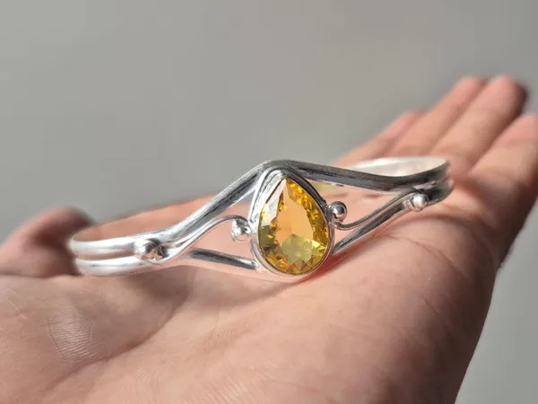 Yellow_Citrine_Stone_Adjustable_Cuff_Bangle_For_Women