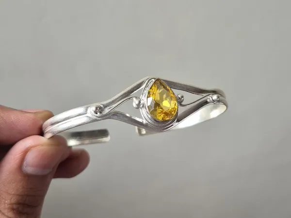 Yellow_Citrine_Stone_Adjustable_Cuff_Bangle_For_Women