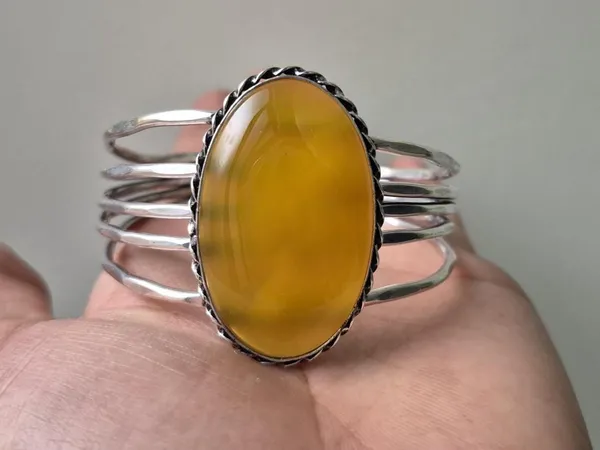 Yellow_Onyx_Stone_Adjustable_Cuff_Bangle_For_Unisex