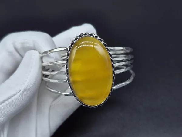 Yellow_Onyx_Stone_Adjustable_Cuff_Bangle_For_Unisex