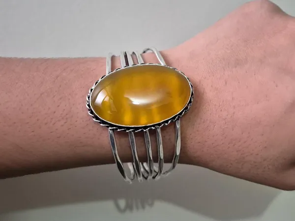 Yellow_Onyx_Stone_Adjustable_Cuff_Bangle_For_Unisex