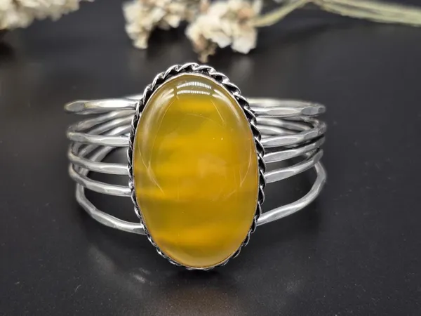 Yellow_Onyx_Stone_Adjustable_Cuff_Bangle_For_Unisex