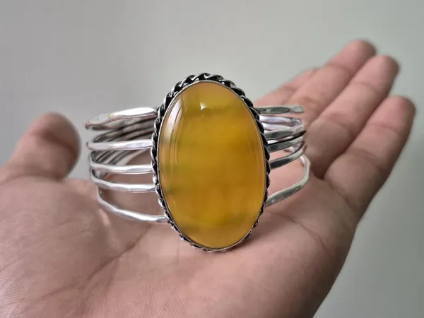 Yellow_Onyx_Stone_Adjustable_Cuff_Bangle_For_Unisex