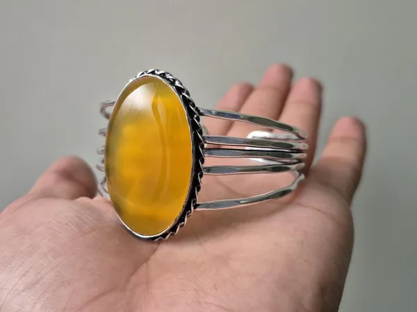 Yellow_Onyx_Stone_Adjustable_Cuff_Bangle_For_Unisex