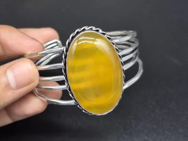 Yellow_Onyx_Stone_Adjustable_Cuff_Bangle_For_Unisex