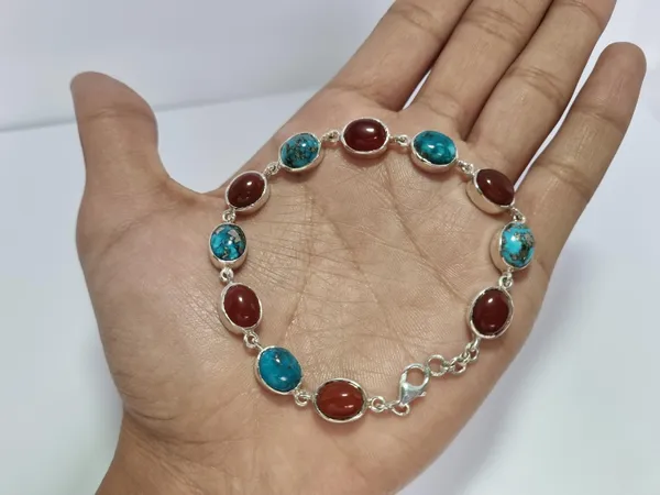 Multicolor_Agate_Turquoise_Sterling_Silver_Bracelet_For_Unisex