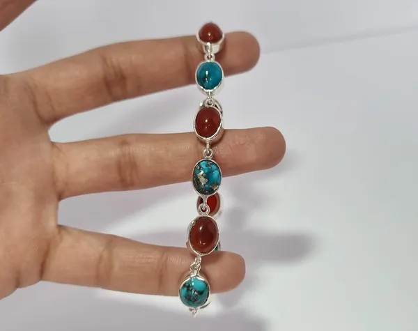 Multicolor_Agate_Turquoise_Sterling_Silver_Bracelet_For_Unisex