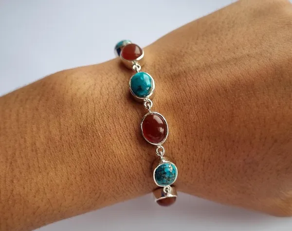 Multicolor_Agate_Turquoise_Sterling_Silver_Bracelet_For_Unisex