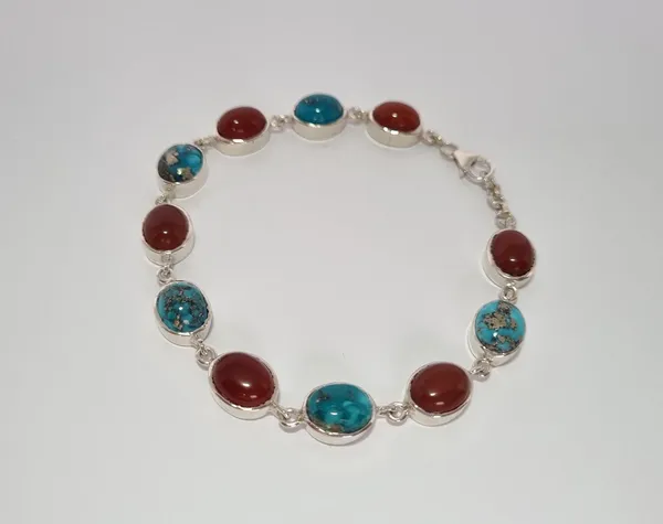 Multicolor_Agate_Turquoise_Sterling_Silver_Bracelet_For_Unisex